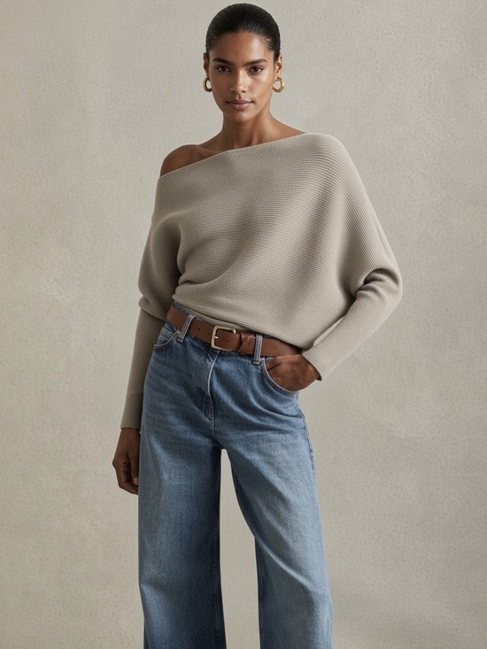 Reiss Sweaters - Reiss Off-Shoulder, Asymmetrical Ribbed Sweater